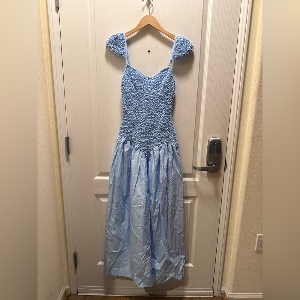 S/W/F :CAP SLEEVE MOTTLED MAXI DRESS | SKY BLUE | SUSTAINABLE COTTON size S NWT - Picture 4 of 8